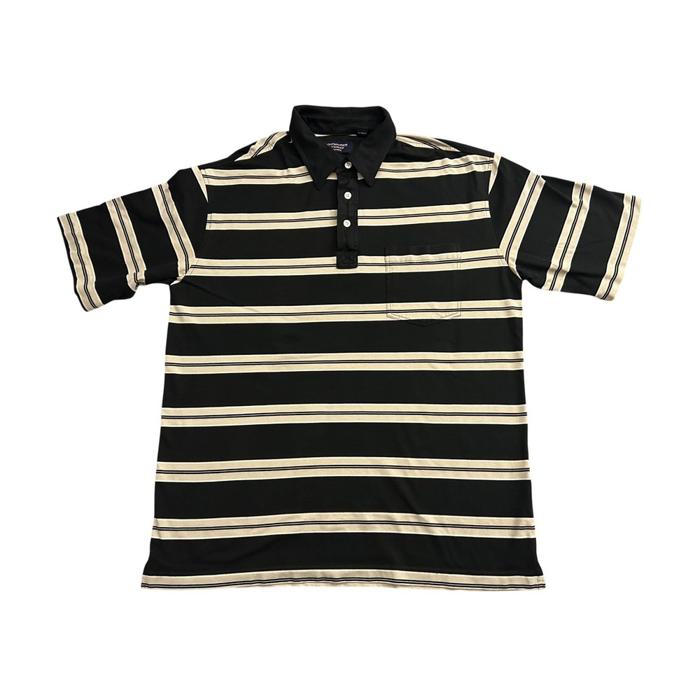 Roundtree & Yorke Polo Shirt Mens Large Black Tan Excellent‎ Striped Pocket